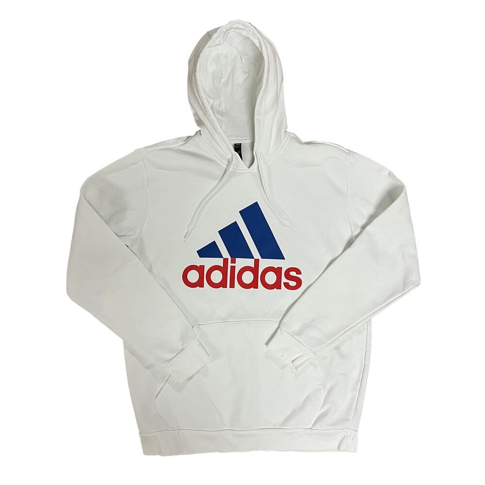 Adidas Mens Hoodie Sweatshirt White Blue Two Tone SMU‎ Badge of Sport Large